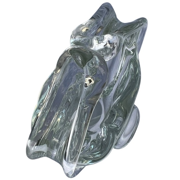 Murano Art Glass Basket Split Handle Hand Blown Clear Art Glass Vintage Abstract - Picture 6 of 9